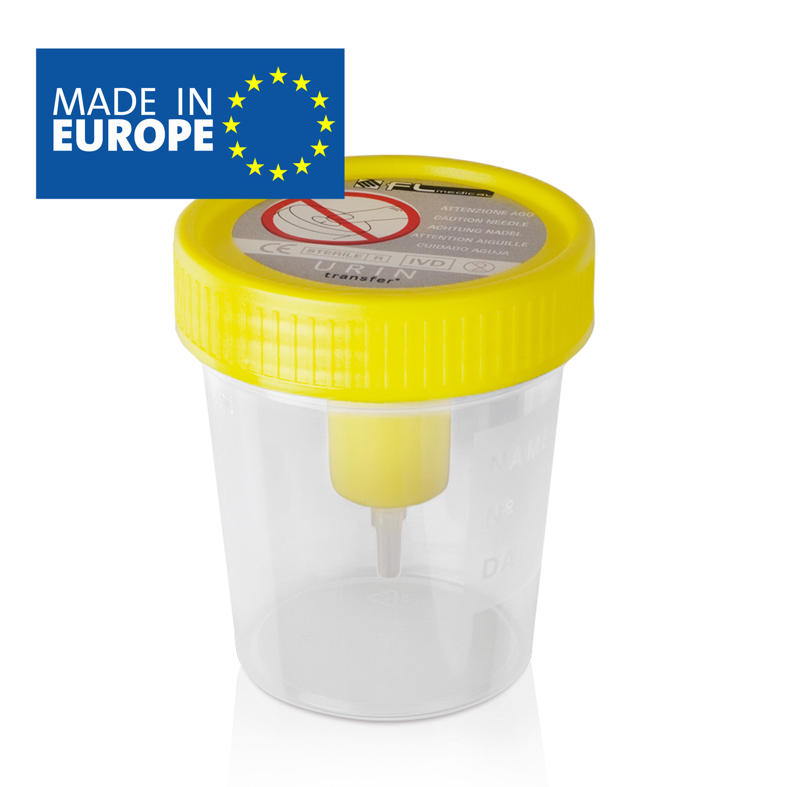 Ємкість для збору сечі Urintransfer ® 120 мл, стерильна (з PP, з кришкою, з системою аспірації для вакуумних пробірок), F.L.MEDIСAL s.r.l, Італія.